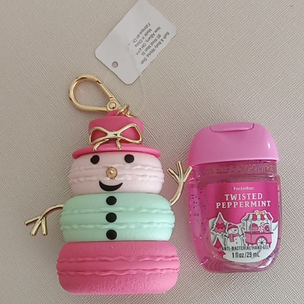 Bath & Body Works Pink and Mint Macaron Snowman with Twisted Peppermint